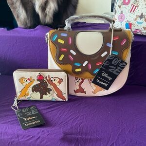 Disney Loungefly Chip & Dale with sweets Purse & Wallet Set NWT